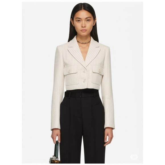 NWT $325 Jason Wu Cropped Pinstripe Women's Blazer Jacket Designer Cream White M - Picture 1 of 8